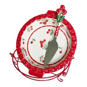 Ceramic Baking Pie Dish Temptations NEW Cherries Julilee Pie Server Wire Rack